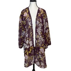 B.O.G‎ Collective Floral Kimono Duster Sheer XL/XXL Open Front Beach Cover Up